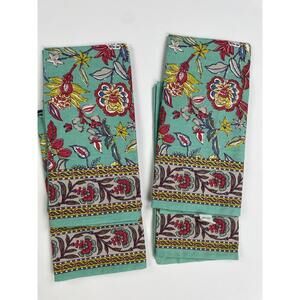 Set Of 4 World Market New Block Print Napkins 20” 100% Cotton Turquoise Floral